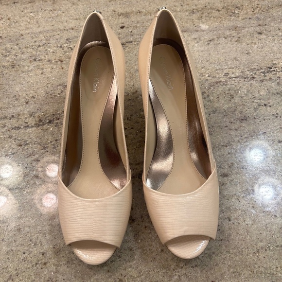 Calvin Klein Shoes - New! Calvin Klein Patent Nude Peep Toe Pumps